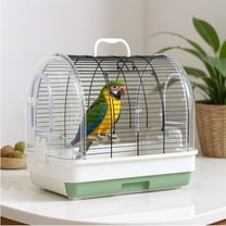 Portable Bird Cage Carrier, Travel Parrot Cage with 2 Perches, 2 Food Bowls and Tray, Metal Parakeet Cages for Small to Medium Sized Birds Cockatiels Lovebirds Canaries Budgies