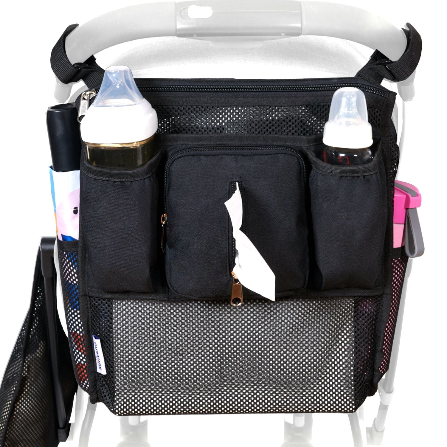 Sunveno Universal 2 in 1 Insulated Cup Holders Stroller Organizer, Black