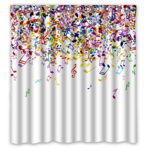 HelloDecor Music Notes Shower Curtain Polyester Fabric Bathroom