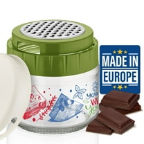 Crystalia Cheese Grater with Glass Storage Container Sprinkler, Stainless Steel Food Processor for Parmesan, Garlic, Onion, Vegetable, Small Fine Food Grater with Healthy Lead-Free Glass Jar (Green)