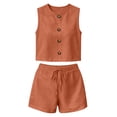thumbnail image 2 of Bosfbaoi Two Piece Sets for Women Crew Neck Sleeveless Button Down Crop Top and Drawstring Elastic Waist Shorts Casual Linen Look Womens Summer Outfits, 2 of 8
