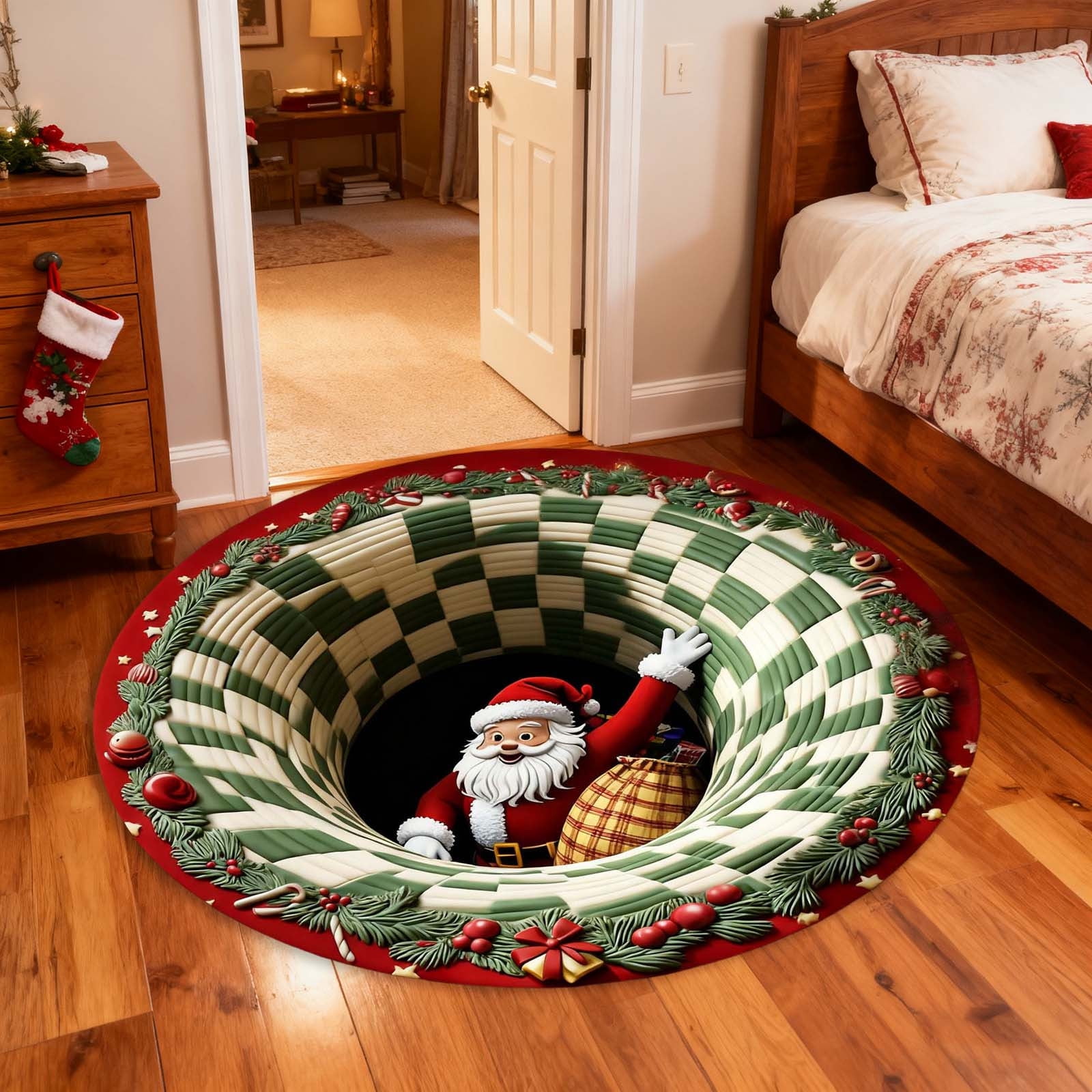 1575 Inch 3D Visual Rug Santa Design Festive Doormat for Indoor Outdoor Use for Front Door Bathroom Kitchen Holiday Season Carpet