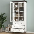 thumbnail image 2 of ENYOPRO Display Storage Cabinet with Glass Doors and Adjustable Shelves, Tall Kitchen Pantry Cabinets, Freestanding Storage Cabinet with Brown Top for Bedroom, Living Room, Hallway, White+Brown, 2 of 8