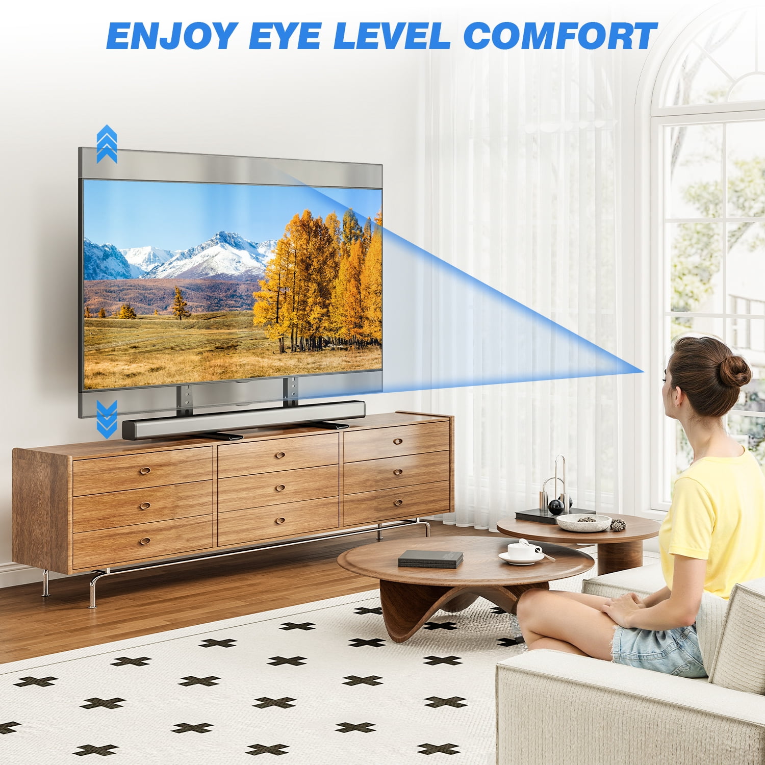 RTVR Universal Table Top TV Stand Base with Mount, Height Adjustable for 20 to 75 inch LCD LED Flat Screen TVs up to 110lbs