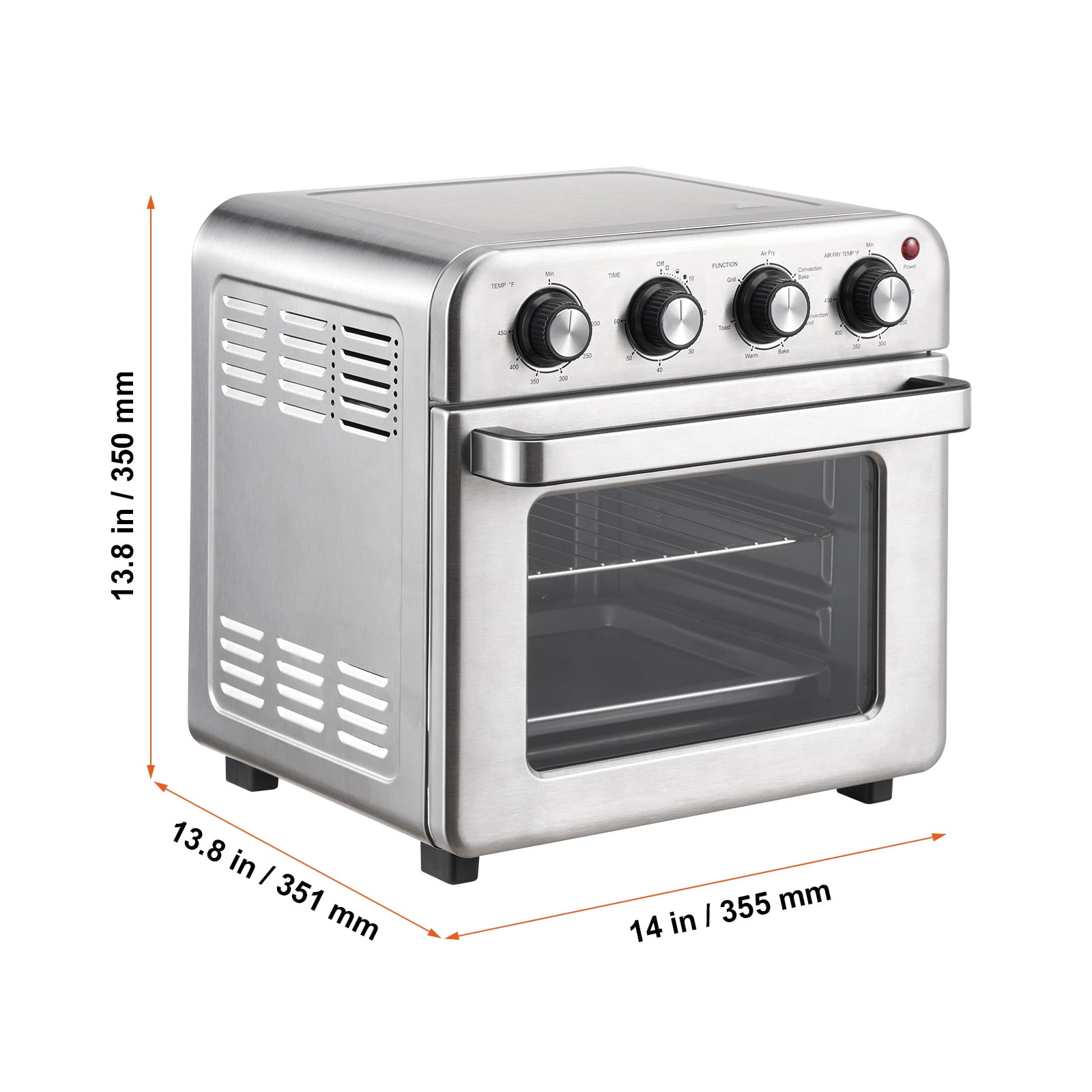 KFFKFF Multi-Use 18L Air Fryer Oven, 1700W, Stainless Steel, with Accessories Including Grill and Pizza Pan, Gloves, Accommodates 6 Toasts or 12-inch Pizza, Ideal for Home and Commercial Use