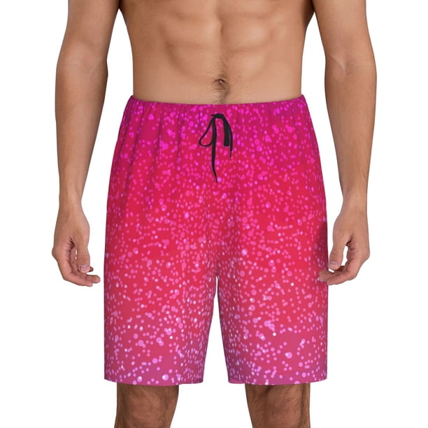 Balery Light Purple Glitter Pantalones cortos de pijama de punto de algodón para hombre con cinturilla y bolsillos-XX-Large