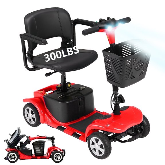 Arshin Upgrade 4 Wheels Mobility Scooters for Seniors & Adult,All Terrain Motorized Scooters with 300 lbs,Red