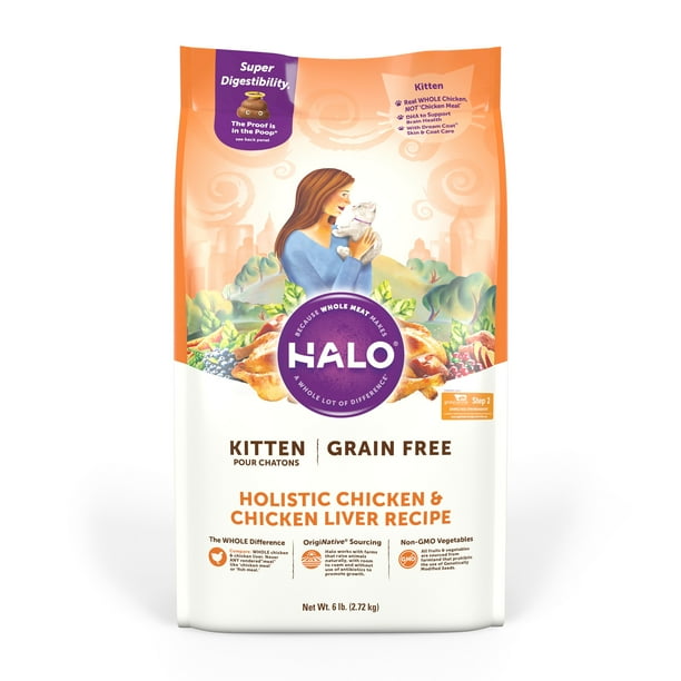 Halo Grain Free Natural Dry Cat Food, Kitten Chicken & Chicken Liver