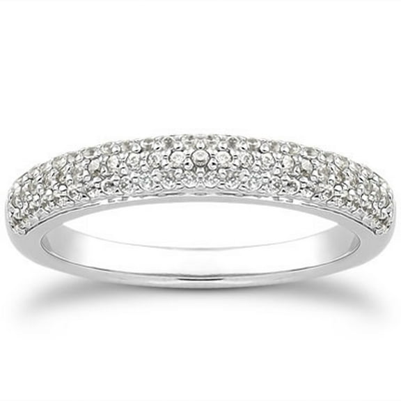 14k White Gold Triple Diamond Wedding Ring Band SZ 4