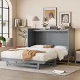 thumbnail image 2 of Queen Size Murphy Bed with Space-Saving Cabinet & Iron Legs, Modern Gray Design for Compact Living Rooms, 2 of 9