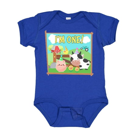 

Inktastic I m One! Farm Animals Wearing Birthday Party Hats Gift Baby Boy or Baby Girl Bodysuit