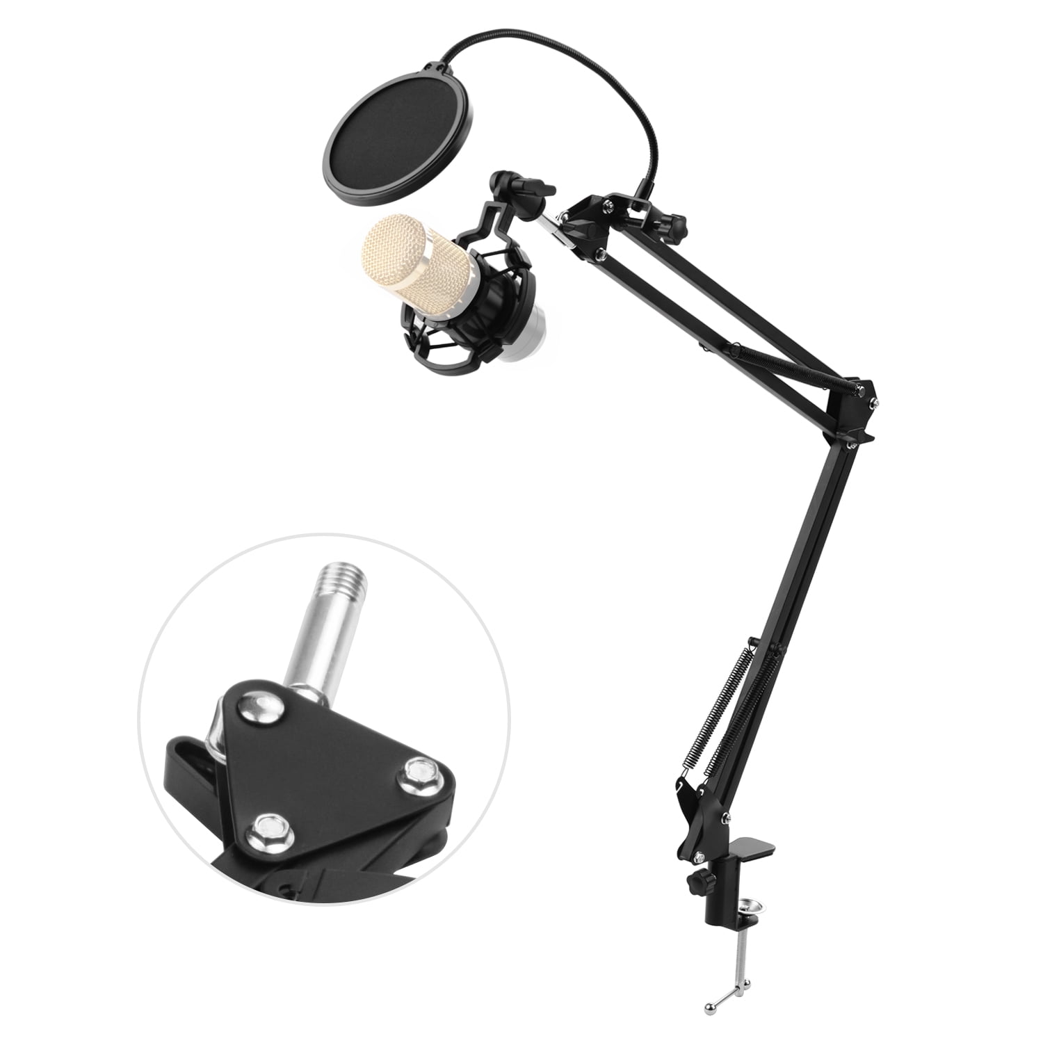 Adjustable Foldable Microphone Stand Heaby Duty Metal Mic Arm Bracket with Shock Proof Holder Windshield Filter for Studio Recording Live Video Broadcasting Online Singing