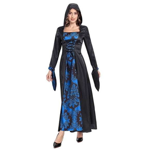 Likimi Hallowmas Dress For Women Dress Up Floral Print Hooded Stage Show Halloween Costumes For Performance Fashionable Cosplay Dresses Size L