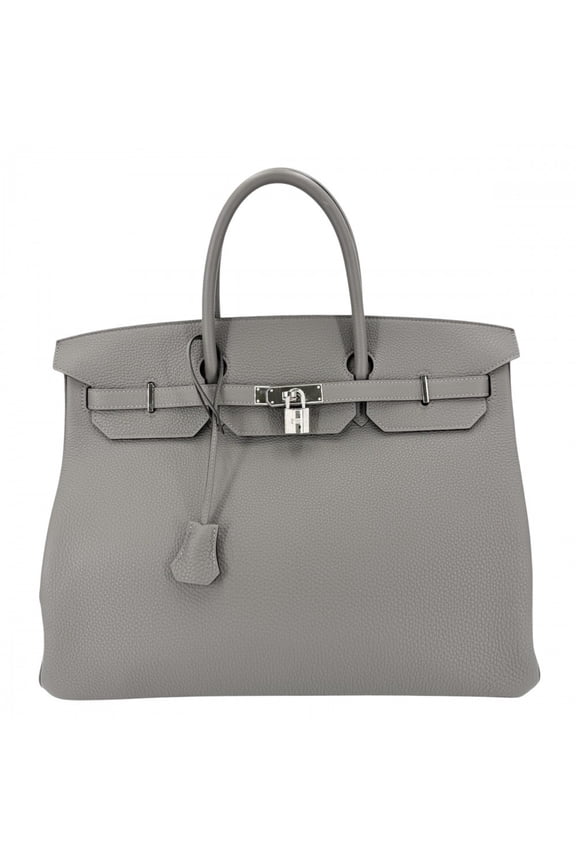 Pre-Owned Hermes Birkin 40 Handbag for Men and Women, Gray, with Inside Stitching, HERMES W...