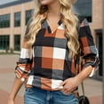 thumbnail image 5 of Weardear Womens V Neck Basic Plaid Print Cotton Cuffed Shirts Long Sleeve Work Tops Blouses S-5XL, 5 of 6