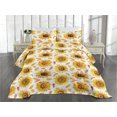 thumbnail image 2 of Ambesonne Sunflower Quilted Coverlet 3 Pcs, Vintage Fall Leaves Print, Queen Size, Marigold Mustard and White, 2 of 4