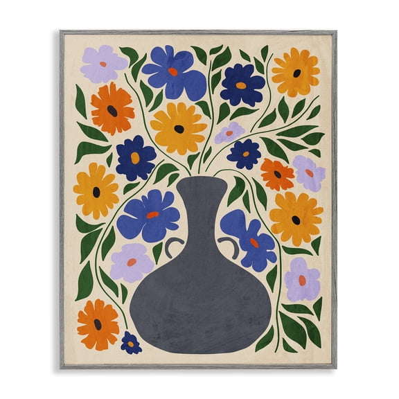 Stupell Industries Eclectic Contemporary Daisies Flower Pot Gray Framed Giclee Art, 16 x 20, by Ziwei Li