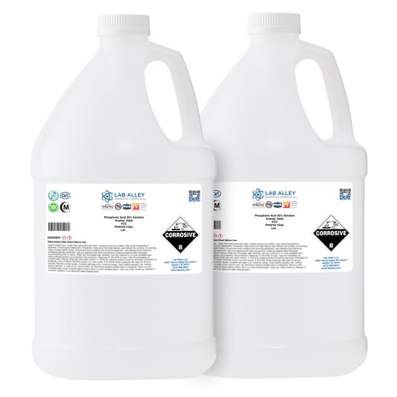 Lab Alley Phosphoric Acid 25% Solution, Food Grade (FCC), 2 Gallons, Kosher, Halal, Acidifier for Food, Beverages, Cosmetics, and Dental Cleaning Applications