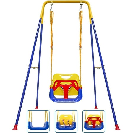 G TALECO GEAR 3-in-1 Toddler Swing Sets for Backyard  Comfy Baby Swing Outdoor Indoor  Kids Swing with Metal Stand  Blue
