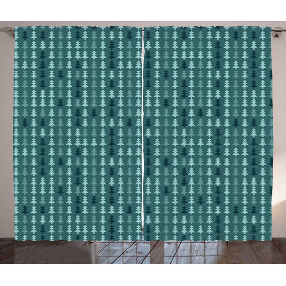 Ambesonne Teal Curtains 2 Panel Set, Abstract Pine Tree Xmas, 108" x 96", Teal