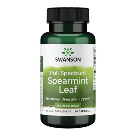 Swanson Spearmint Leaf (Mentha Spicata) - Full Spectrum Herbal Supplement Supporting Digestive Health & Mild Stomach Issues - (60 Capsules, 400mg Each)