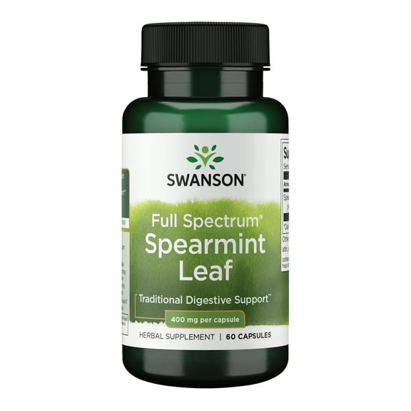 Swanson Spearmint Leaf (Mentha Spicata) - Full Spectrum Herbal Supplement Supporting Digestive Health & Mild Stomach Issues - (60 Capsules, 400mg Each)