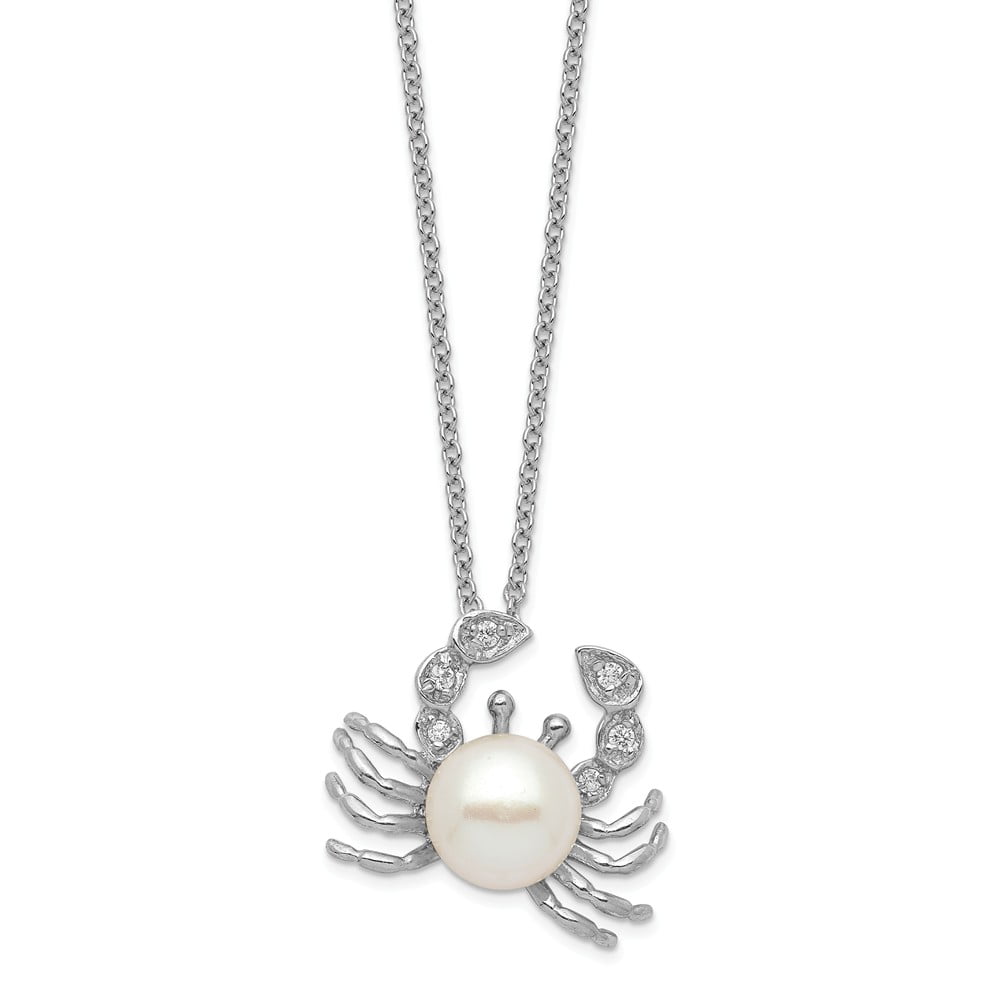 Beautiful Sterling silver 925 sterling Cheryl M SS Rhodium Plated CZ & White FWC Pearl Swirl 18in Necklace 
