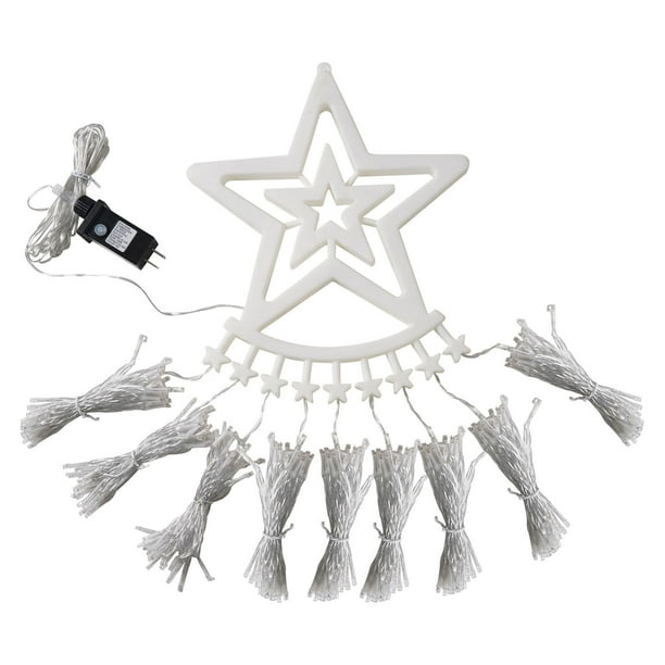 Xihbxyly Luces Led de Estrella para Árbol de Navidad, Diseño de Cascada, 350 Led, Temporizador, Decoración Navideña para Interiores y Exteriores, Blanco Cálido, Estrella de 32 Cm, Cadena de 3,5 M, Ca