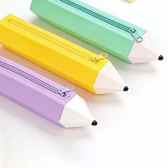 Btomtd Silicone Pencil Shape Pencil Case, Soft Portable Zipper Pencil Pouch, Large Capacity Organizer Pencil Bag for Students, Green