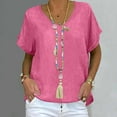 thumbnail image 2 of New summer arrivals Olyvenn Linen Shirts for Women Summer Vintage Plain T Shirt Beach Vacation Boho Tops Trendy Vneck Tees Casual Loose Fit Tshirt Hot Pink XXL, 2 of 6