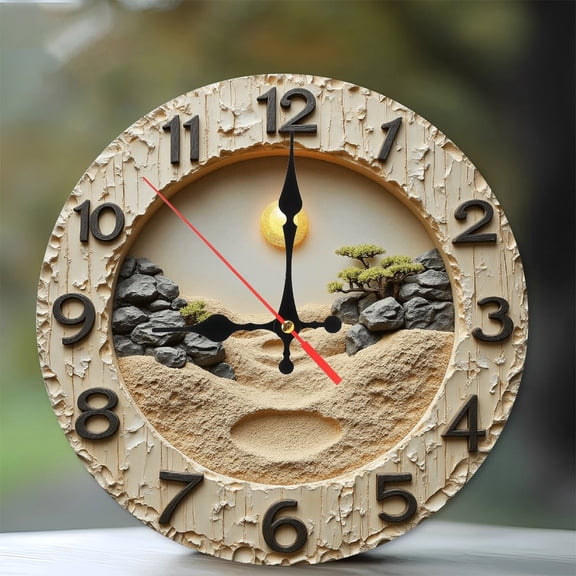 Sand Landscape Wall Clock Modern Home Decor 10-Inch Silent Wooden Wall Clock, Battery Operated (AA Batteries Not Included), Artistic Home Decor