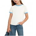 thumbnail image 5 of Boys Cotton T-Shirt, Sky Blue Trim Ringer Tee - Short Sleeve Classic Crewneck Kids Top for Kids & Boys Casual and Play Clothes,Size 1-2 T, 5 of 7