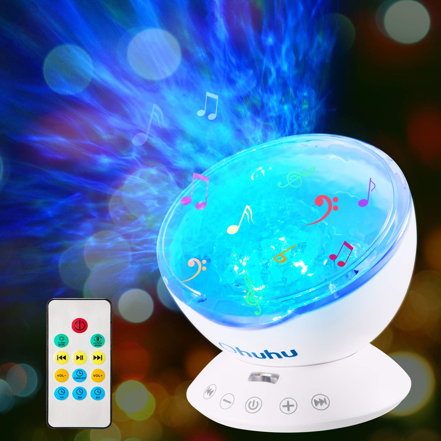 Ocean Wave Projector Night Light 12 LED Remote Control Undersea 7 Color Changing 