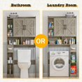 thumbnail image 3 of Over The Toilet Storage Cabinet, Farmhouse Storage Cabinet Over Toilet with 2 Barn Door & Toilet Paper Holder Stand，Home Space-Saving Toilet Rack, for Bathroom, Restroom, Laundry,Grey Oak, 3 of 13