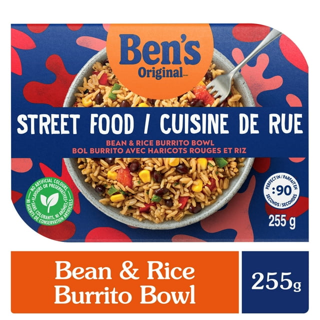 BEN'S ORIGINAL Street Food Bean & Rice Burrito Bowl, Prepared Entrée, Microwave in 90 Seconds, 255 g
