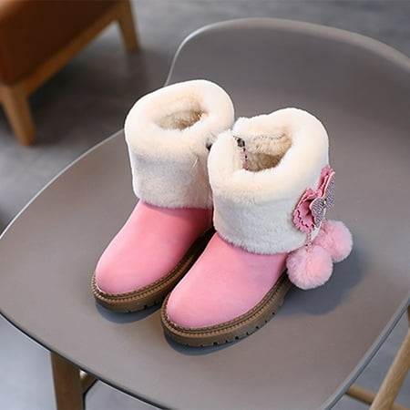 

B91xZ Snow Boots for Girls Snow Boots Thick Bottom Non Slip Warm Solid Color Rhinestone Bow Zipper (Pink 10 Toddler)