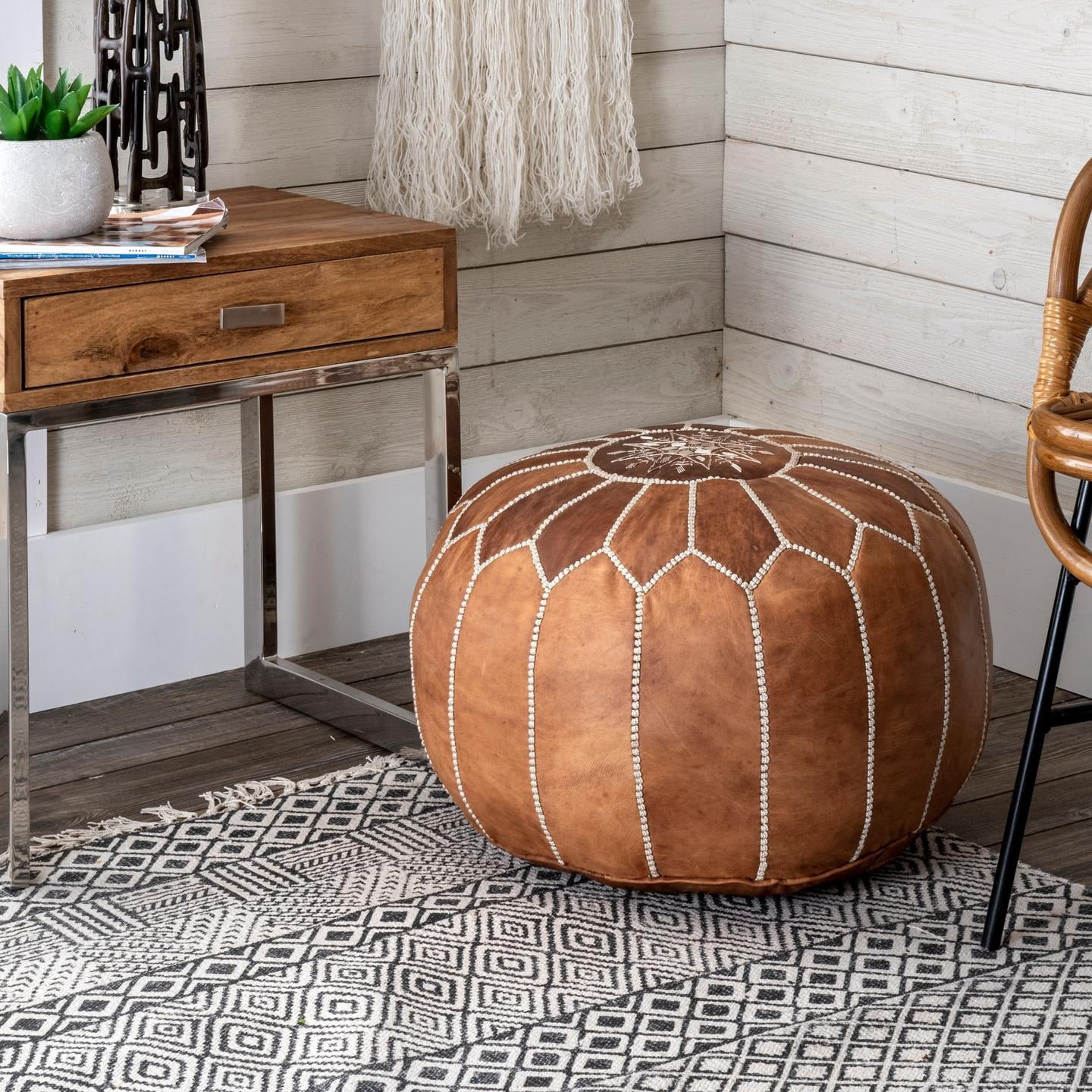also called Poufe FLASH SALE! Vintage Tan Stunning Moroccan Leather Ottoman 