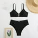 thumbnail image 2 of Conjunto de Bikini de Cintura Alta para Mujeres Color Sólido Sexy Colgantes Ajustables Bikini, Diseño de Corte Alto sin Espalda para Piscina, Playa Y Vacaciones, 2 of 5