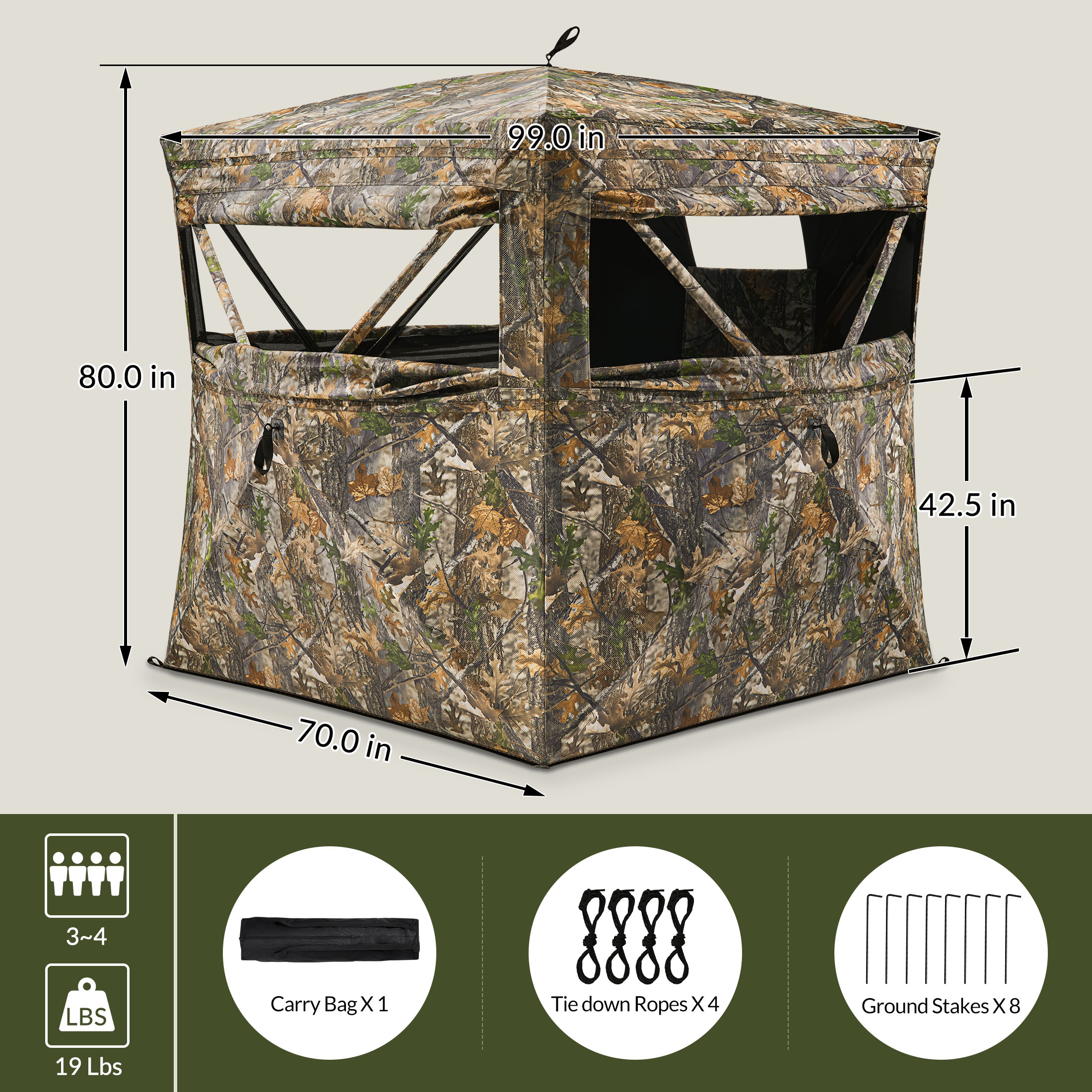 TIDEWE See-Through 270°Hunting Blind with Silent Magnetic Door & Sliding Window, Camouflage for 3-4 People