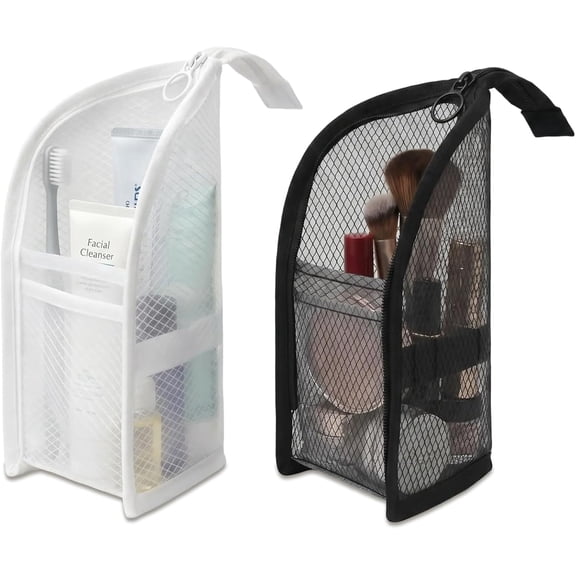 2Pcs Standing Toiletry Bag, Waterproof Translucent Cosmetic Bag, Leakproof EVA Travel Organizer for Bathroom, Gym and Outdoor Trip (2Pcs, Black & White)