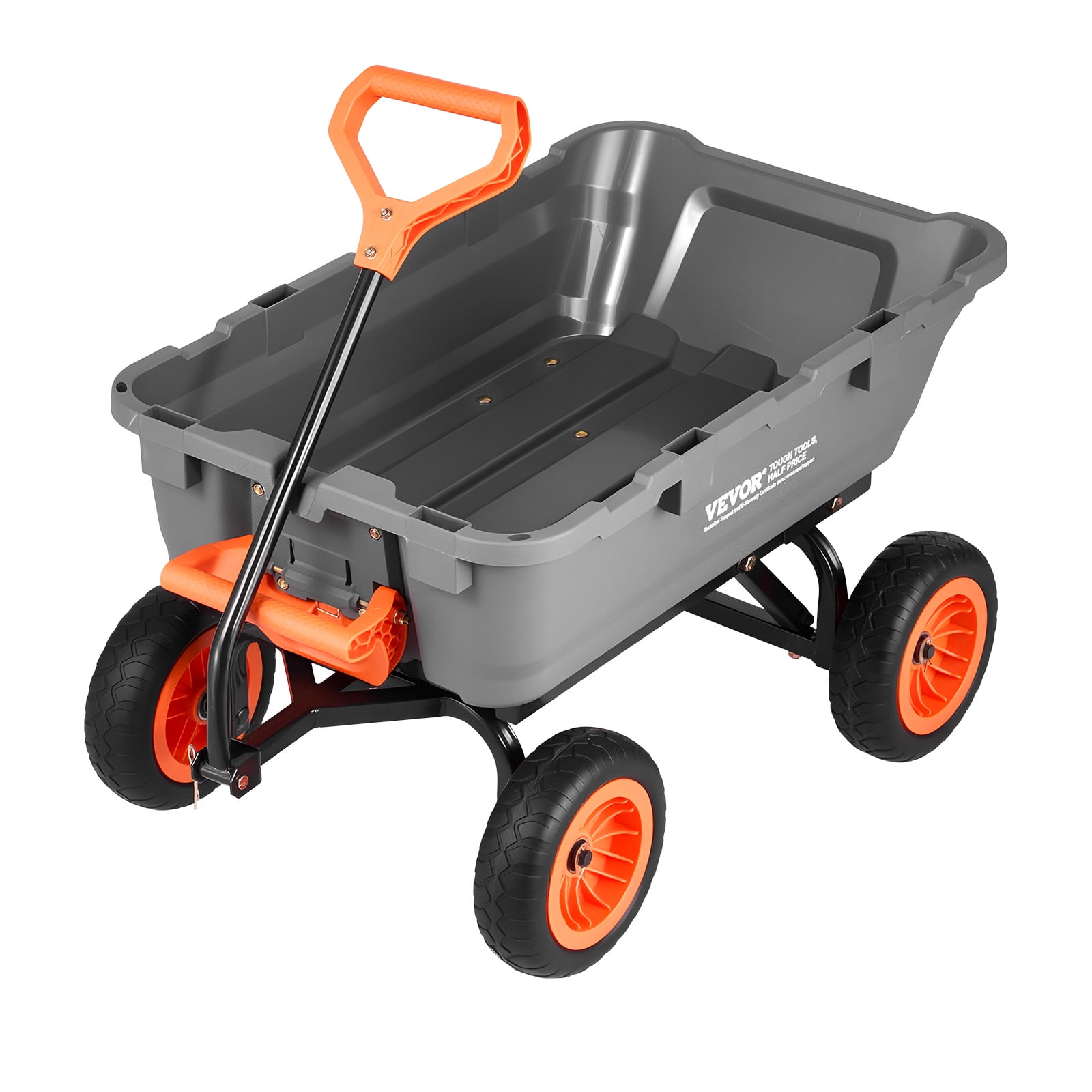 VEVOR Garden Dump Cart, 800 lbs Poly Dump Cart, Garden Carts Dumps Wagon with Storage Fence, 90° Quick-Dumps Mechanism, 180° Swivel Wheels, 90° Rotating Handle, Yard Wagon for Plants, Soil, Crops
