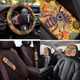 thumbnail image 4 of Binienty Floral Bee Vehicle Seat Covers with Matching 15 Inch Steering Wheel Cover Center Console Cushion Seat Belt Covers Coasters Car Interior Decor Set for Truck Van Sedan SUV 14 Pack, 4 of 7