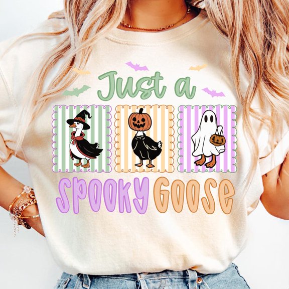 Spooky Goose Halloween T-Shirt, Funny Goose Ghost Tee, Just a Spooky Goose Shirt Design, Witchy Vibes Fall Pumpkin Graphic Tee