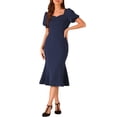 thumbnail image 2 of INSPIRE CHIC Vestidos Elegantes de Negocios para Mujeres con Escote Corazón, Manga Corta Abullonada, Vestido Midi Sirena XL Azul Oscuro, 2 of 6