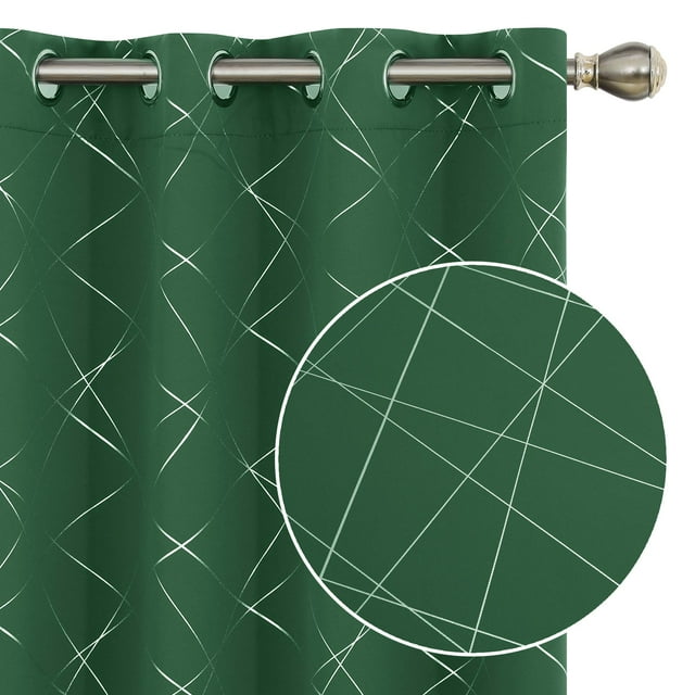 Cortinas opacas Deconovo con estampado geométrico de líneas, aislantes térmicos, con ojales, color bosque oscuro/línea geométrica, 132 x 243 cm, para el hogar