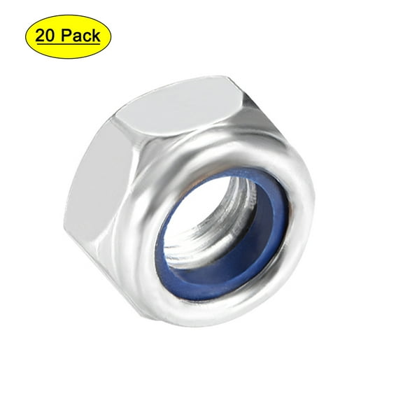 M8 x1.25mm Nylon Insert Hex Lock Nuts, Carbon Steel White Zinc Plated 20pcs
