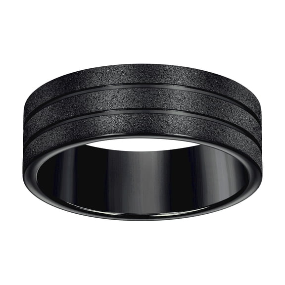 Stainless Steel Black-tone Mens Stone Finish Grooved Comfort-fit Wedding Band 8mm Size 10 Wedding Band for Men