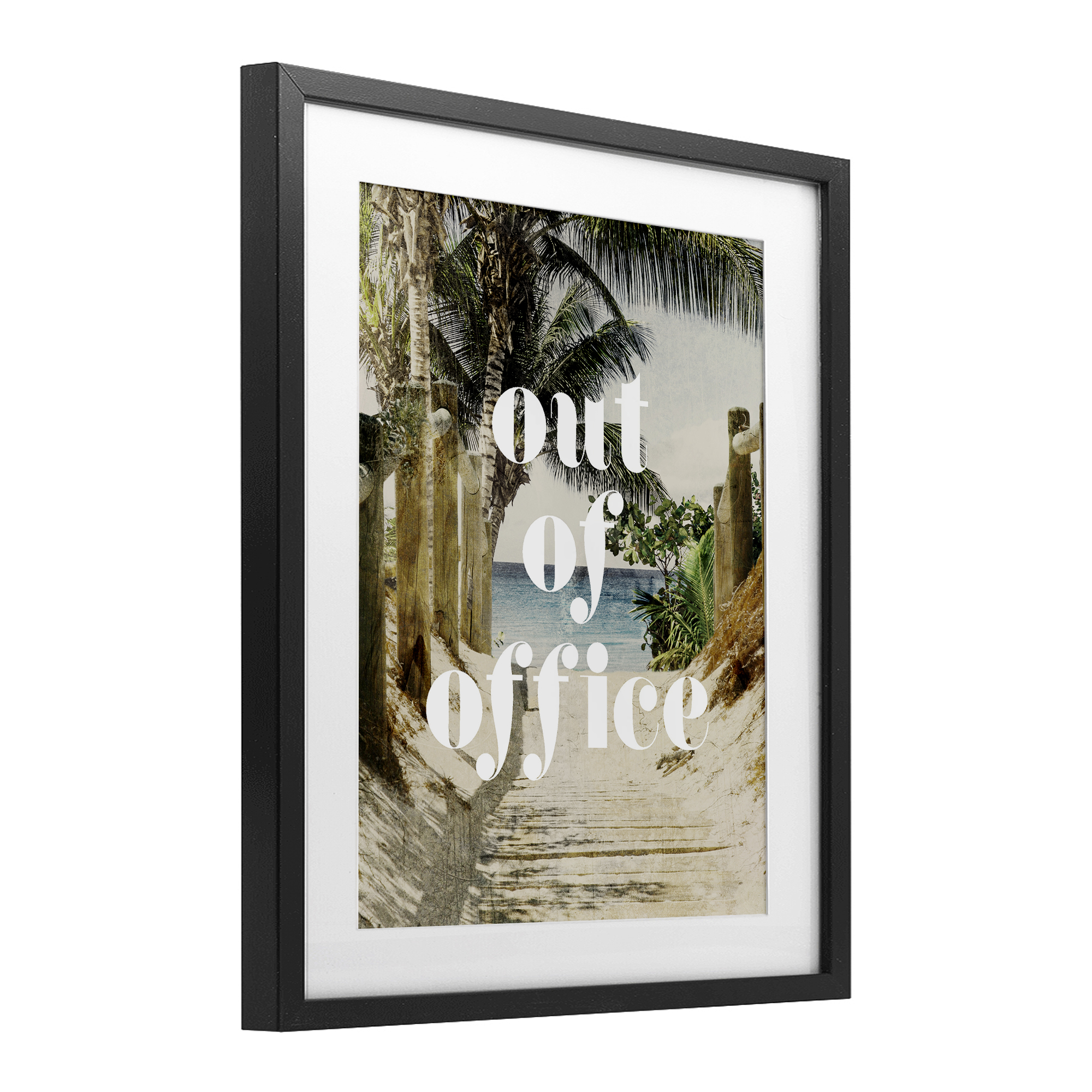 Out of Office Beach Path Black Framed Print Under Glass, design by Lil' Rue