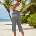 thumbnail image 5 of Summer 3/4 Capris for Women Straighte Leg Loose Capri Pants Elastic Waist Cropped Striped Palazzo Trousers with Pocket Black S, 5 of 6