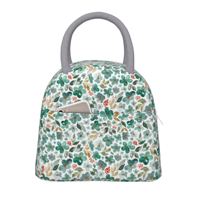 Balery Floral In Teal Bolsa de Almuerzo para Mujeres, Caja de Almuerzo, Bolsa de Almuerzo Pequeña Impermeable, Tote de Almuerzo Reutilizable con Gran Capacidad